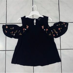 New look; Black with Flower Embroidered Designs Cold Shoulder Top